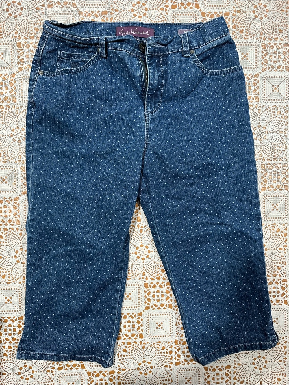 Gloria Vanderbilt Amanda Polka Dot Denim Capri Jeans 8P Petite